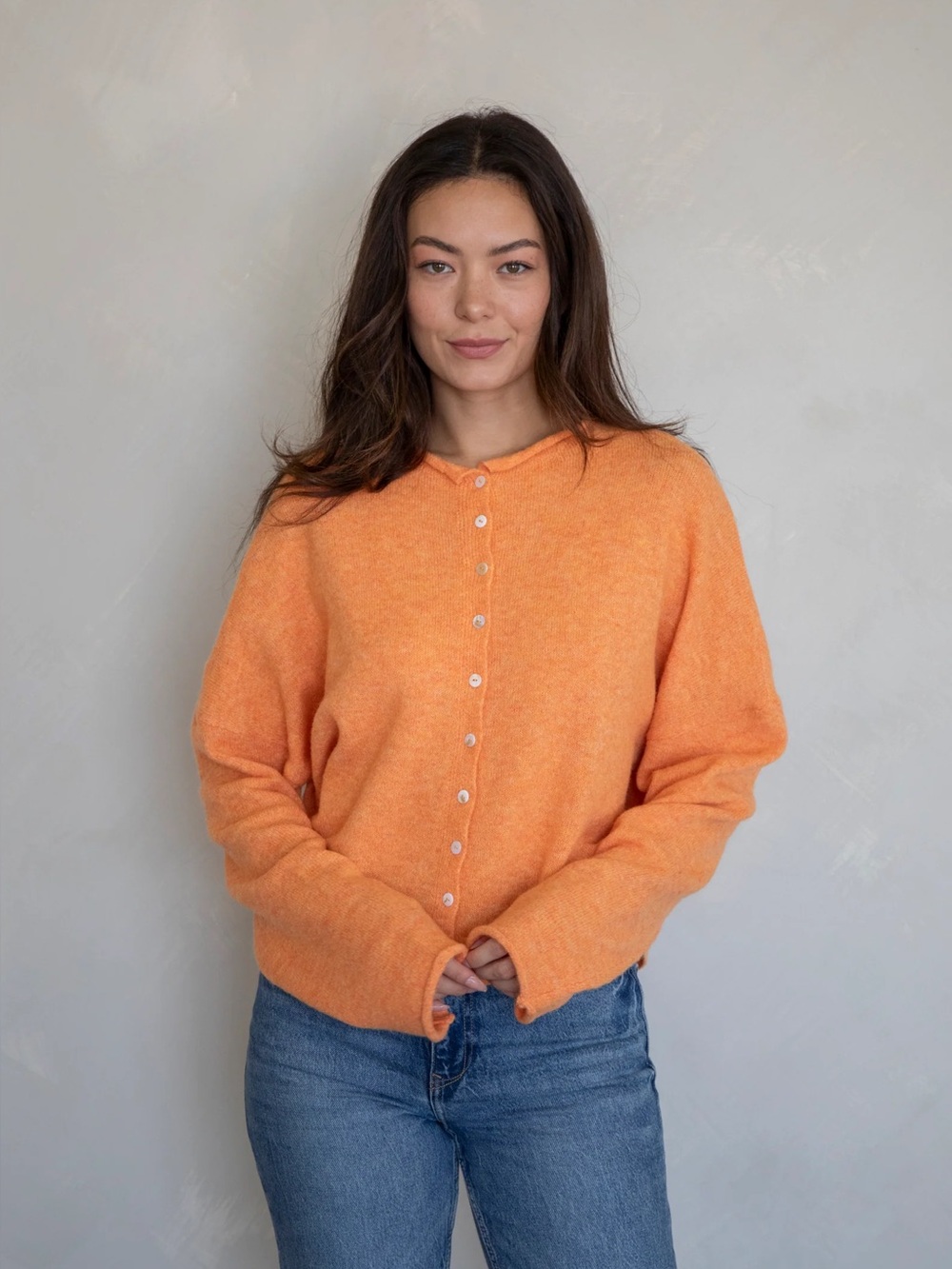 Vibrant Orange Button-Front Women's Cardigan